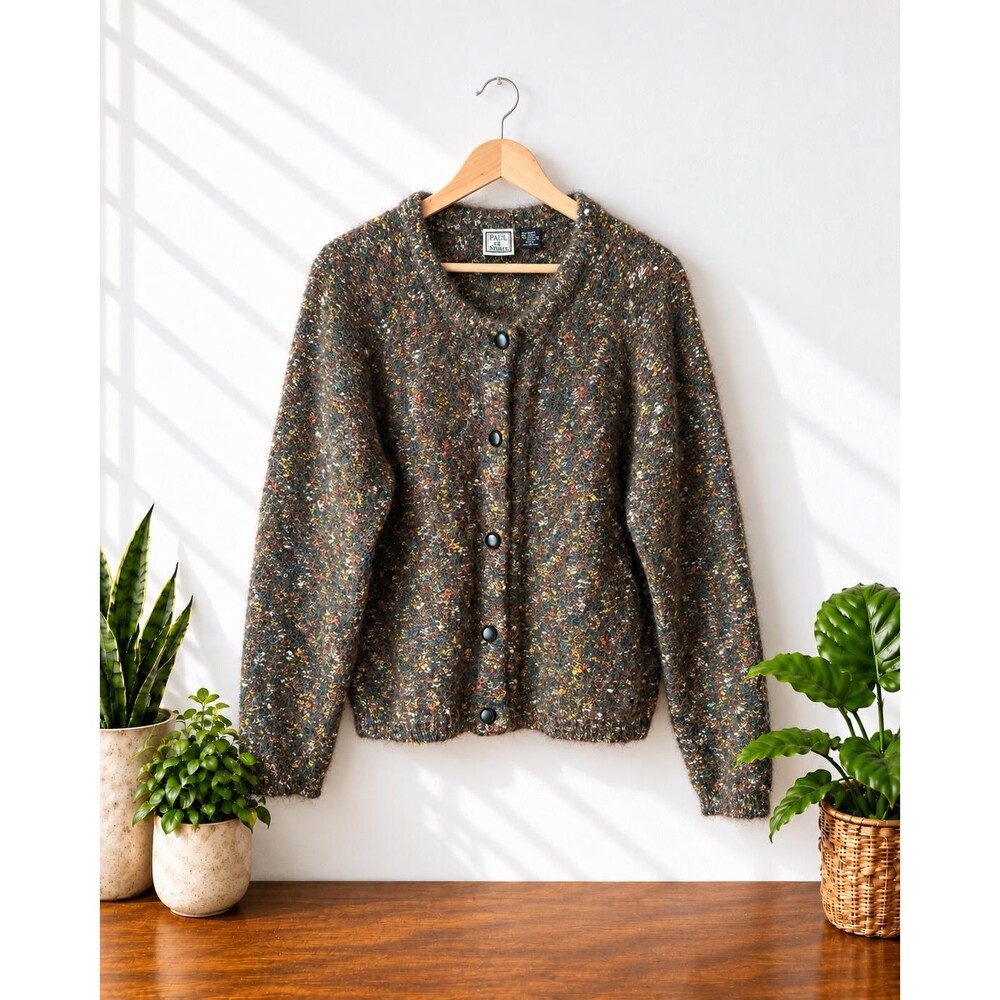 Vintage 80s 90s Mohair Cardigan Sweater Speckled Size Medium